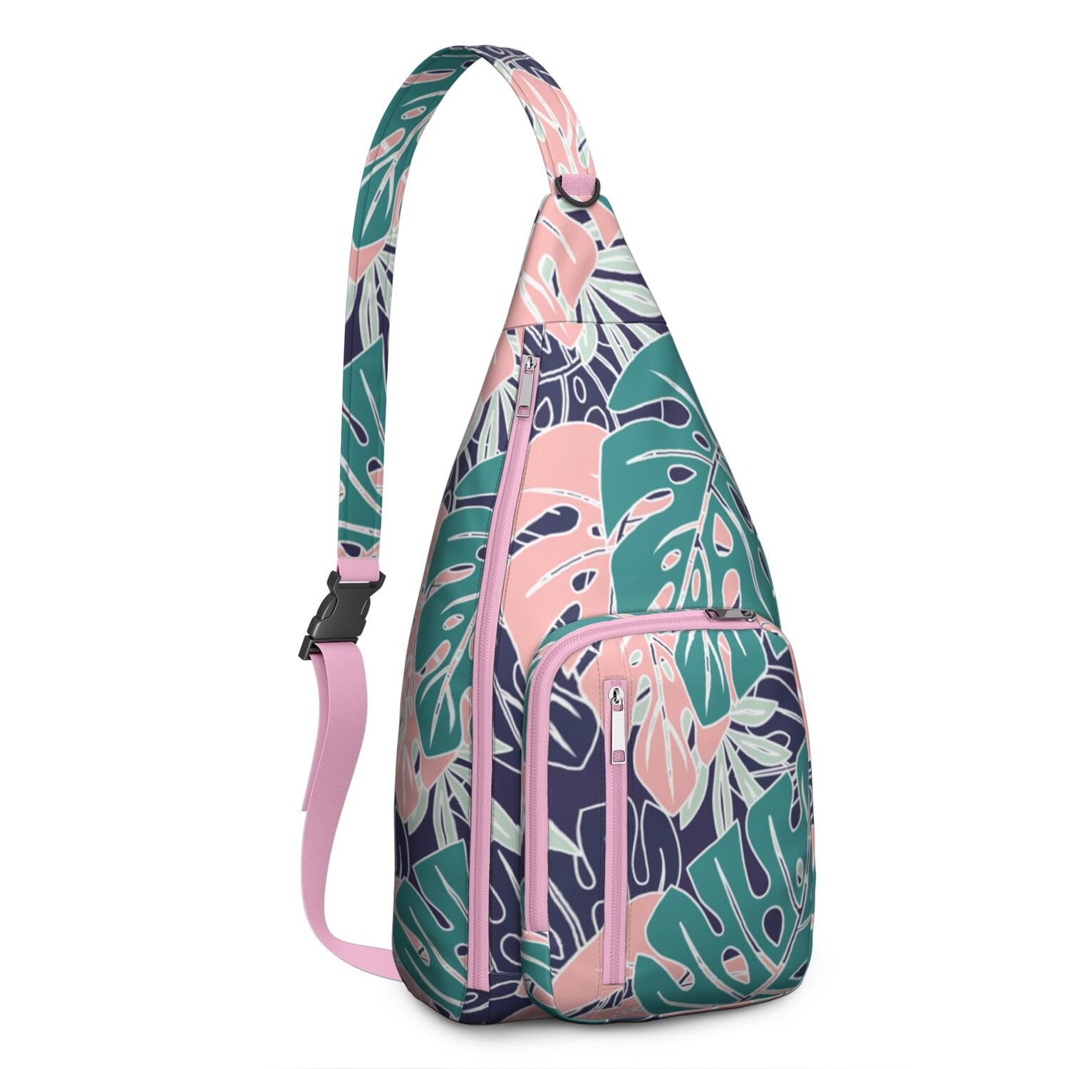 Botanical Jungle Leaves Sling Bag for Women & Men, Multi-Pocket Lightweight Shoulder Bag for Travel