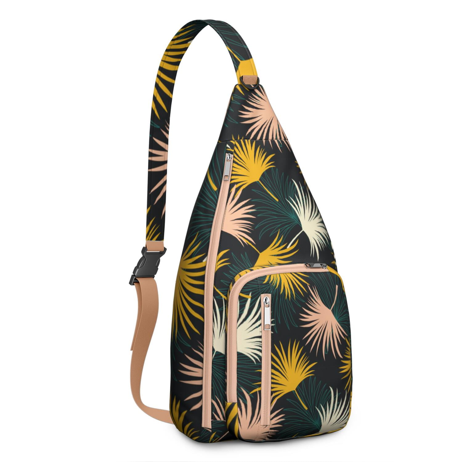 Botanical Jungle Leaves Sling Bag for Women & Men, Multi-Pocket Lightweight Shoulder Bag for Travel