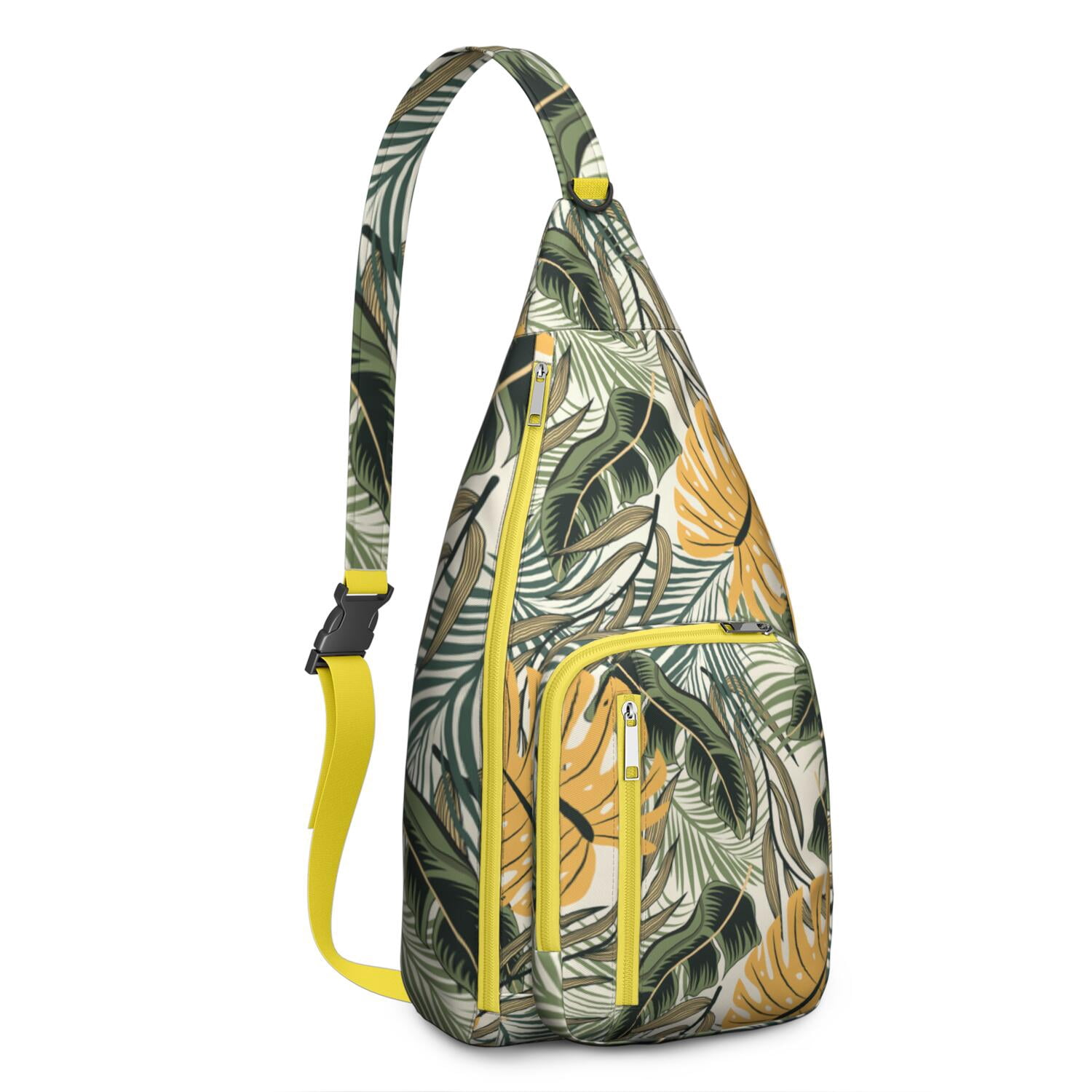Botanical Jungle Leaves Vibrant Sling Bag for Women & Men, Lightweight with Hide the Keyhole