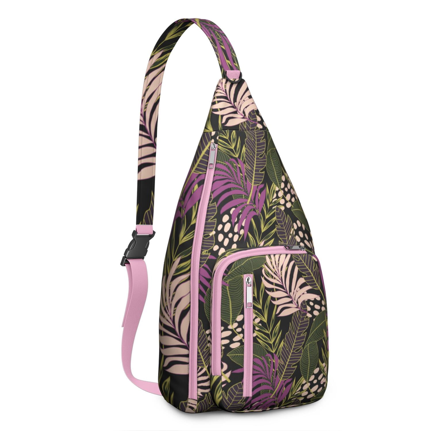 Botanical Jungle Leaves Vibrant Sling Bag for Women & Men, Lightweight with Hide the Keyhole