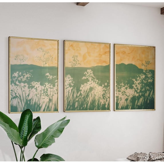 Botanical Landscape Abstract Green Nature Illustration Poster Set 3 ...