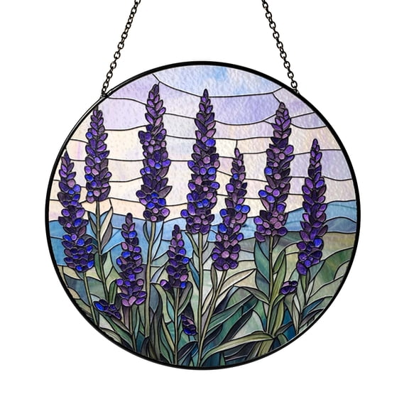 Botanical Lavender Faux Stained Glass Window Decor2101