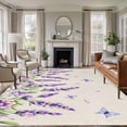 thumbnail image 1 of Botanical Lavender Floral Area Rugs 5'x7', Washable Small Throw Rugs for Laundry Room Playroom, Purple Flowers Butterfly Beige Indoor Outdoor Rug Non-Slip Low Pile Carpet Runner Reversible Floor Mats, 1 of 8