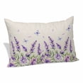 thumbnail image 1 of Botanical Lavender Floral Pillow Covers, Linen Long Throw Pillow Case, Purple Flowers Butterfly Beige Holiday Pillow Protector Decorative Cushion Cover for Living Room/Bedroom 20" x 26", 1 of 8