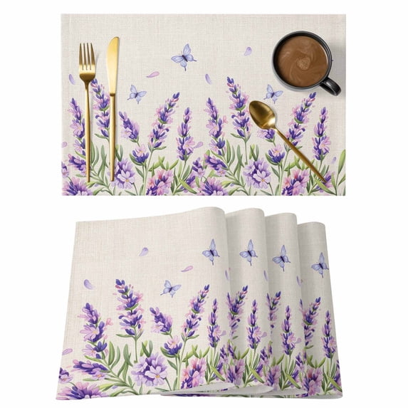 Botanical Lavender Floral Placemats Set of 12,Cotton Linen Fabric Place ...