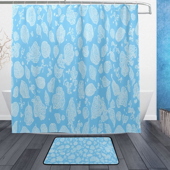 Botanical Leaf Collection Bathroom Accessory Sets Waterproof Shower Curtain with Anti-Slip Bath Mat Durable Combo