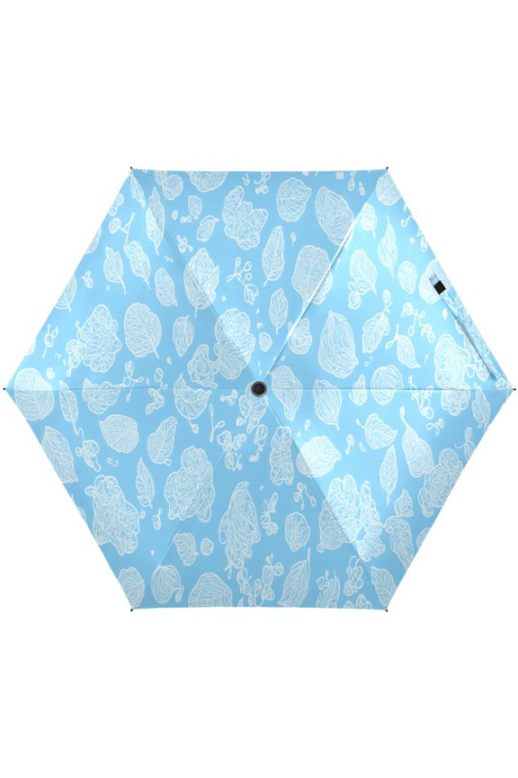 Botanical Leaf Collection Umbrellas for Sun Auto Open Close UV50+ Waterproof 5-Fold Compact Fiberglass Frame