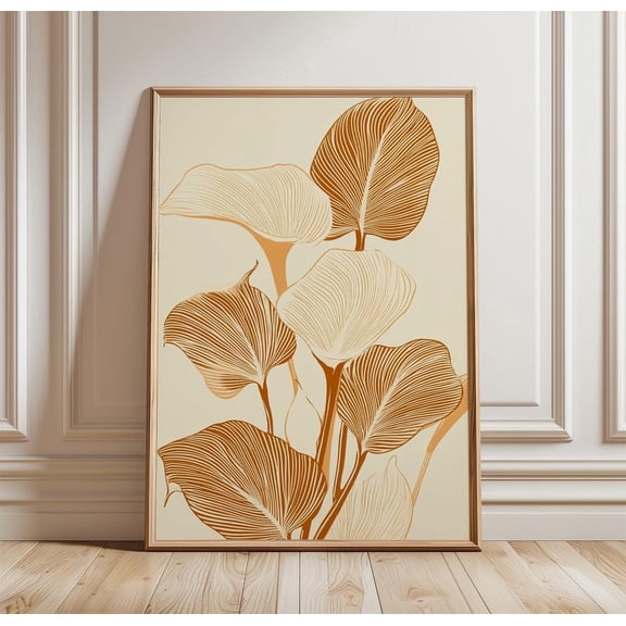 Botanical Leaf Minimal Line Art Modern Neutral Plant Nature Decor Unframed Paper Print