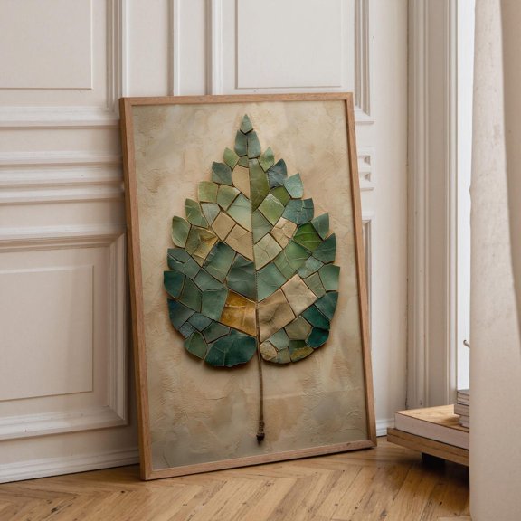Botanical Leaf Neutral Mosaic Leaf Japandi Nature Organic Modern Poster Unframed Paper Print