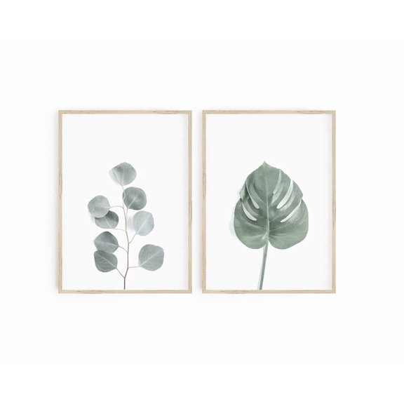 Botanical Leaf Print Set Poster Eucalyptus Monstera Green Leaves Poster Art Set 2