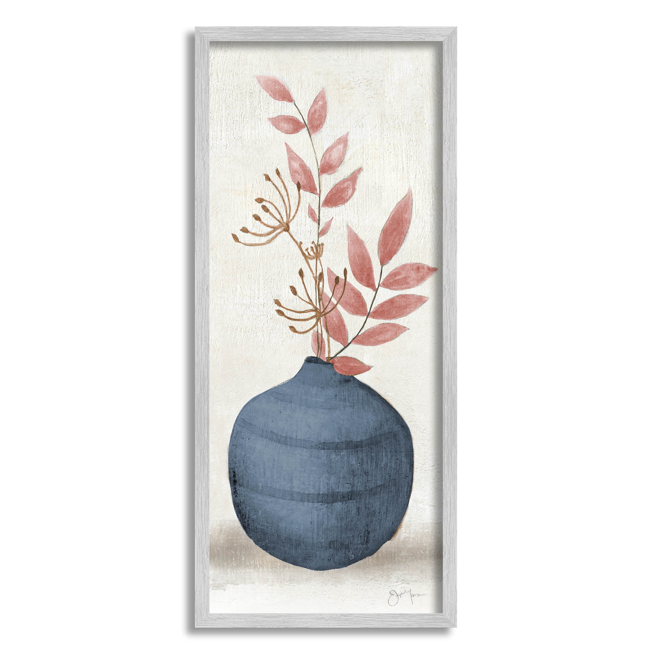 Botanical Leaf Sprigs Blue Vase Botanical & Floral Graphic Art Gray Framed Art Print Wall Art
