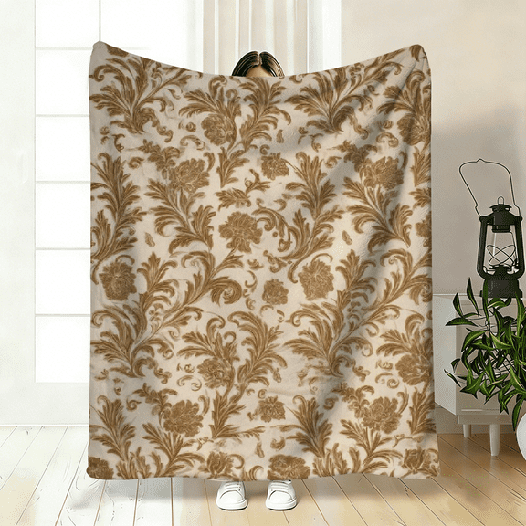 Botanical Leaf Vine-Themed Polyester Flannel Blanket – Soft, Warm Throw for Bed, Sofa, Travel, Camping – 3 Sizes