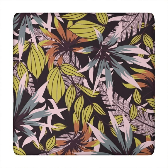 Botanical Leafy Fitted Table Cover - Palm Inspired Square Tablecloth Snug Fit (34x34 Inches)