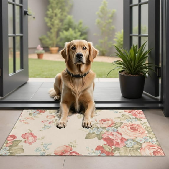 Botanical Leaves Floral Non-Slip Entryway Door Mat,Colorful Floral Indoor Decor Durable Low Plush Door Mat,Washable Welcome Rug for Patio Hallway Home Decor 20x32 Inches