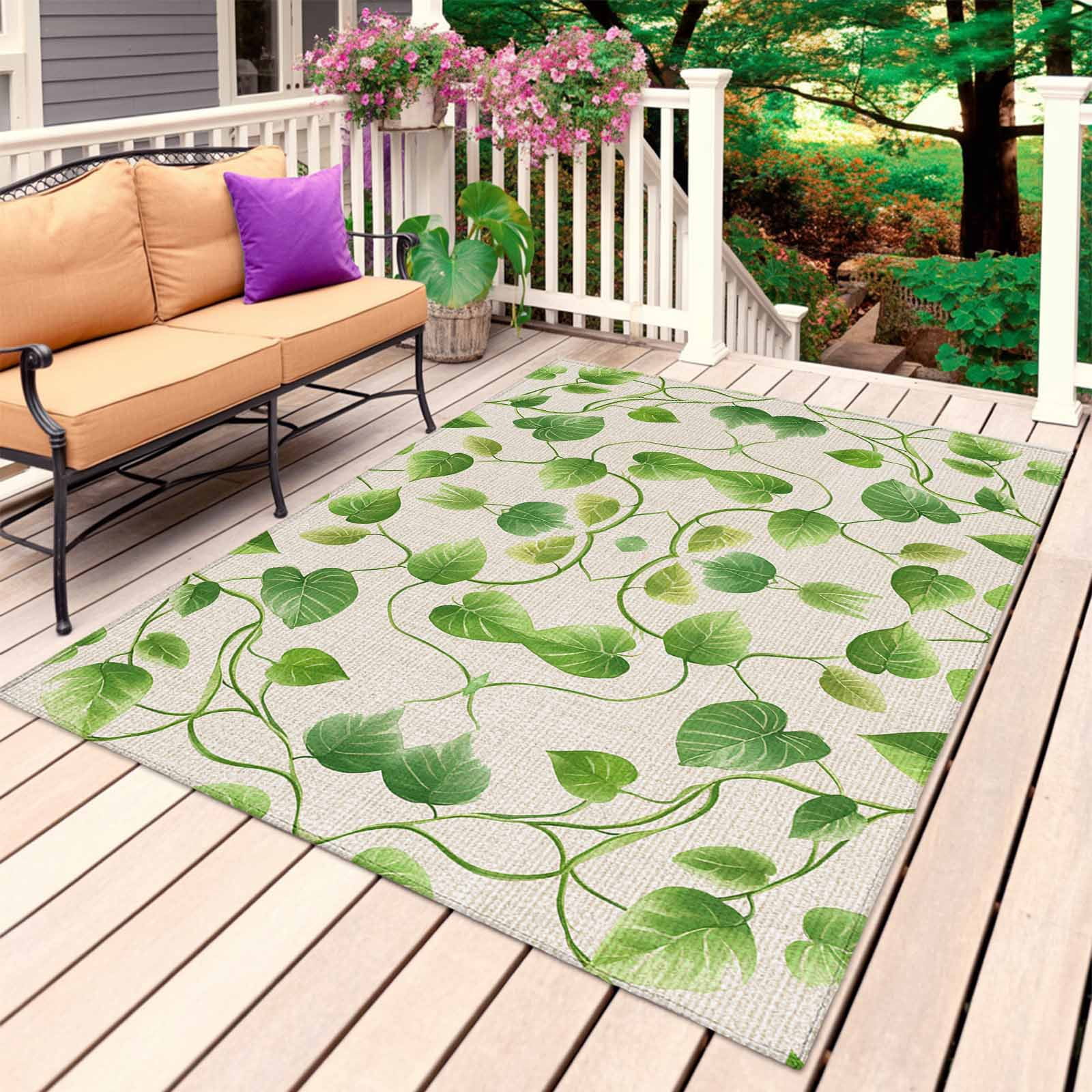 Botanical Leaves Outdoor Rug 4x6 Ft, Non Slip Washable Area Rug, Spring ...