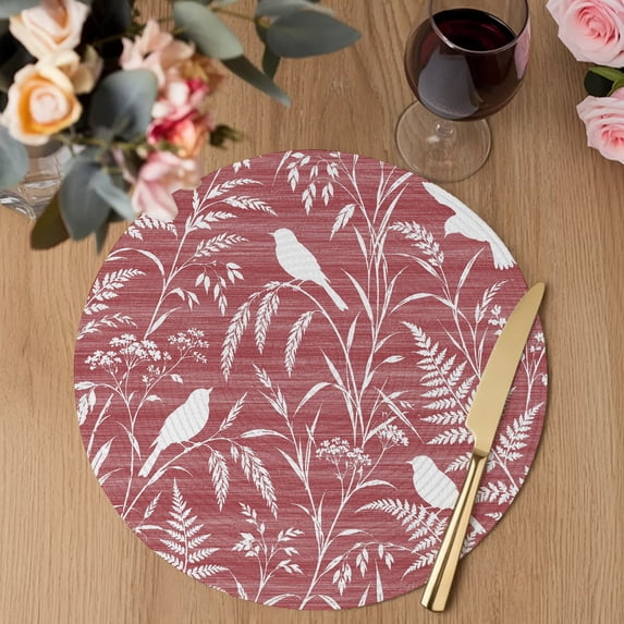 Botanical Leaves Round Braided Placemats Set of 2, Country Rustic Fern ...