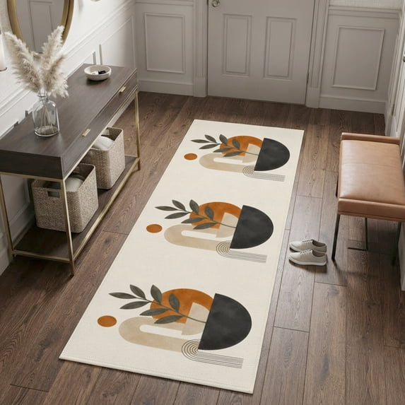 Botanical Leaves Runner Rugs 2x6ft Abstract Boho Sun Disc Arch Shapes ...