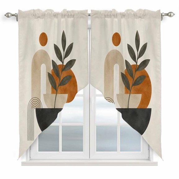 Botanical Leaves Swag Valances for Windows 2 Pack Abstract Boho Sun Disc Arch Shapes Crescent Bowl Swag Kitchen Curtains 36 Inches Long Rod Pocket Short Window Treatment for Kitchen Bathroom 28"x36"