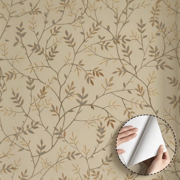 Botanical Leaves Wallpaper, Vintage Farmhouse Minimalist Aesthetic Peel and Stick Wallpaper, Waterproof Home Decor for Living Room Bedroom Kitchen Cabinet Drawer 17.7 * 118 in