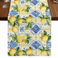 thumbnail image 1 of Botanical Lemon 70 Inch Table Runner, Spring Countryside Floral Blue Tile Farmhouse Dresser Scarf Cotton & Linen Tablerunner for Dining/Kitchen Island/Holiday Party Décor 13" x 70", 1 of 9