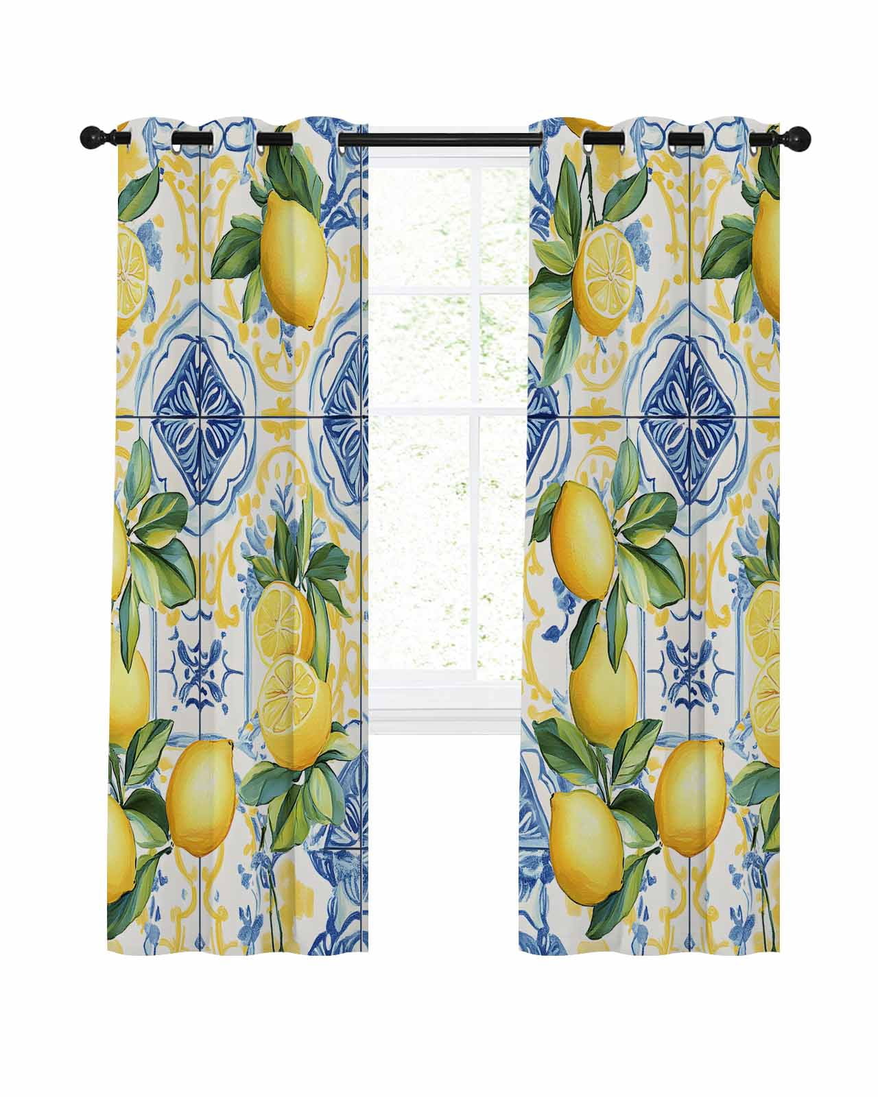 Botanical Lemon Blackout Curtains, Light Blocking Print Window Curtains ...
