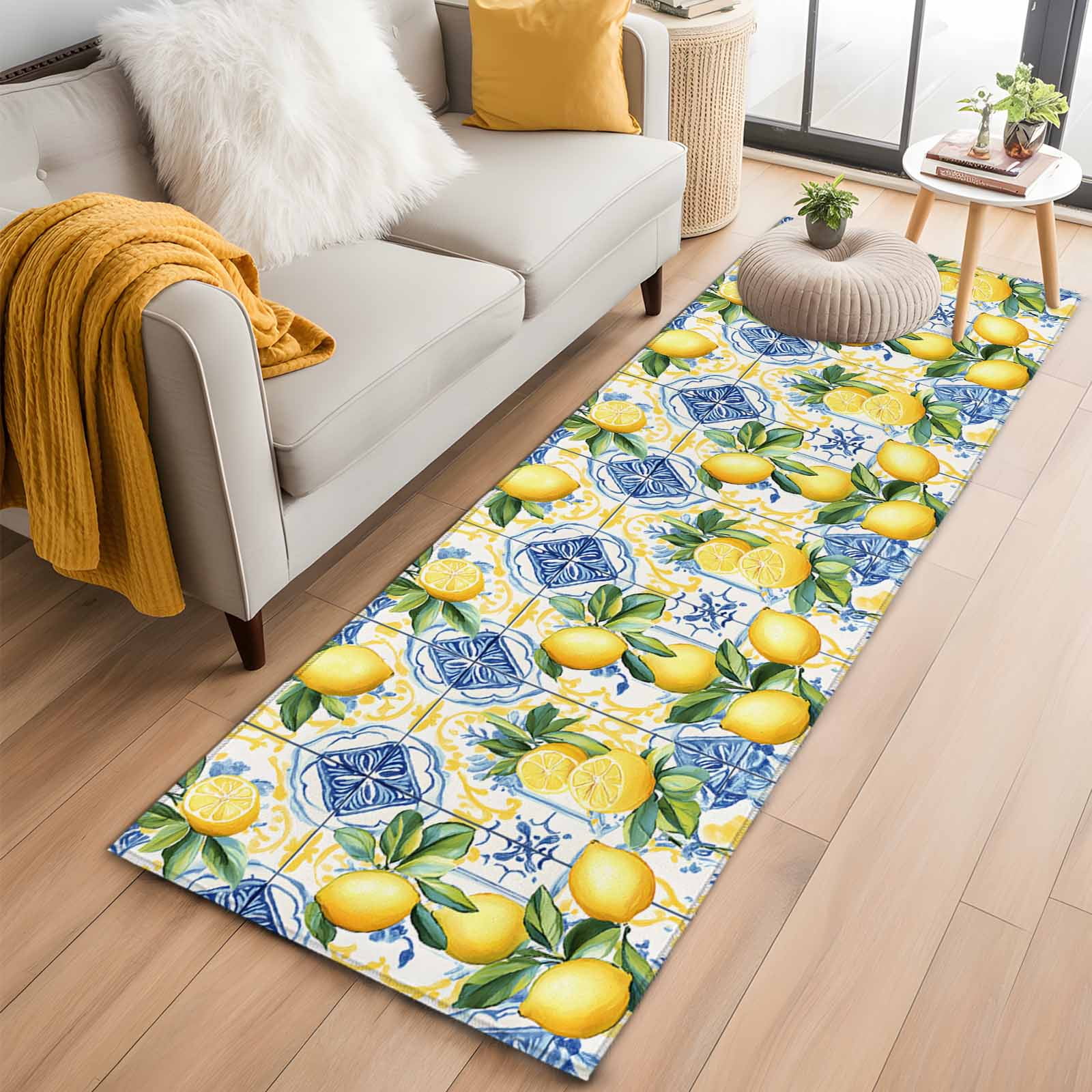Botanical Lemon Kitchen Runner Rug 2x6 Washable Runners for Hallway Non ...