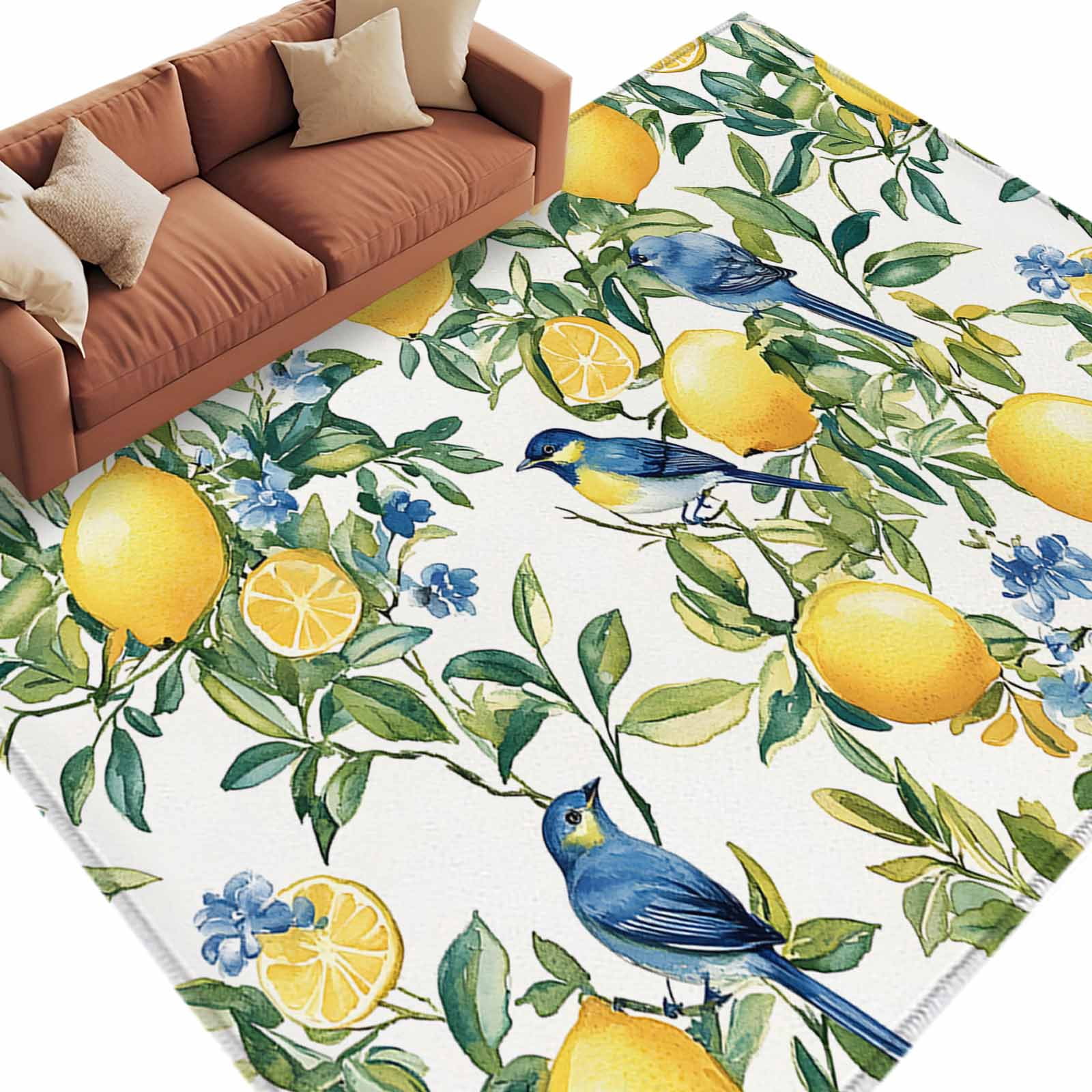 Simple Lemon Rug Botanical Lemon Large Area Rugs for Bedroom Living Room, Soft Non Slip ...