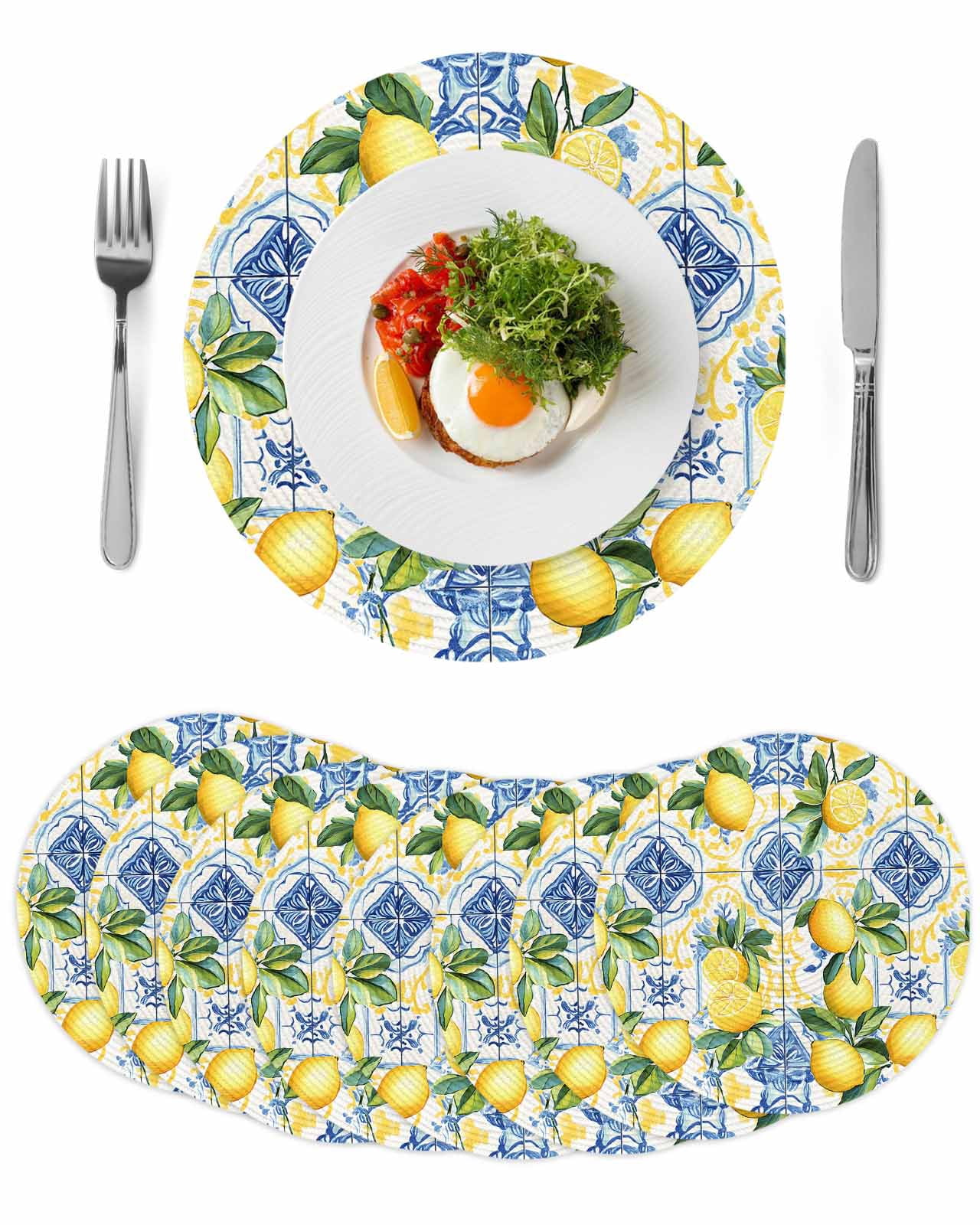 Botanical Lemon Round 13 Inch Placemats Set of 8, Spring Countryside ...