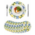 thumbnail image 1 of Botanical Lemon Round 13 Inch Placemats Set of 8, Spring Countryside Floral Blue Tile HeatResistant Non Slip Place Mats for Dining Table, Wipeable Braided Kitchen Table Mats for Housewarming, 1 of 9