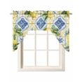thumbnail image 1 of Botanical Lemon Swag Valances for Windows, Small Curtains Drapes, Spring Countryside Floral Blue Tile Kitchen Window Curtains Over Sink Window Treatment Valance for Bedroom/Bathroom 56"x36", 1 of 5