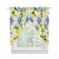 thumbnail image 1 of Botanical Lemon Swag Valances for Windows, Spring Countryside Floral Blue Tile Rod Pocket Sheer Valances for Large Windows, Swag Toppers Light Filtering for Kitchen Living Room 2 Panels 36''x63'', 1 of 4