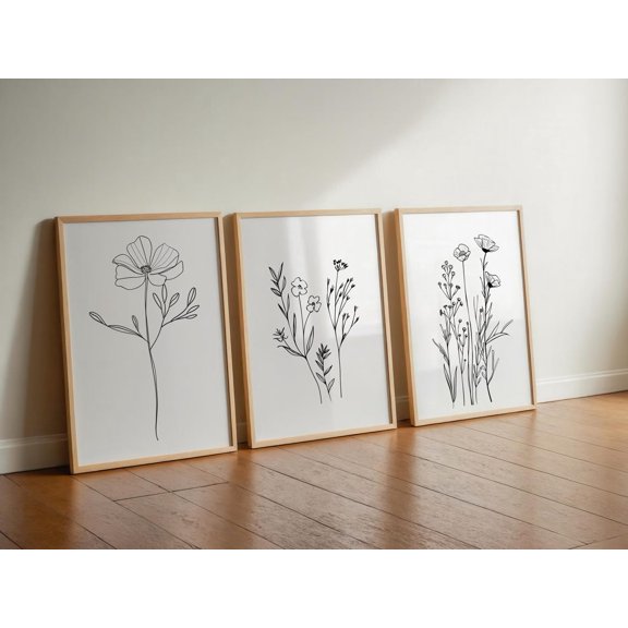 Botanical Line Art Neutral Floral Posters Flower Line Minimalist Prints Set 3 Unframed Paper Print 20x30