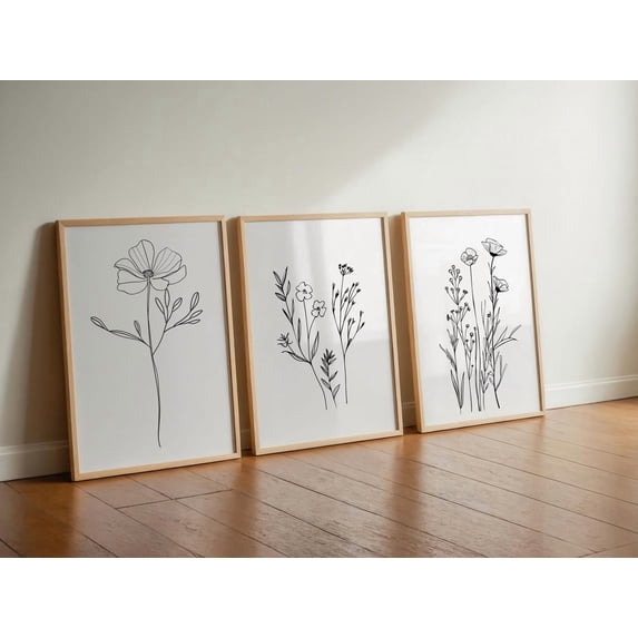 Botanical Line Art Neutral Floral Posters Flower Line Minimalist Prints ...
