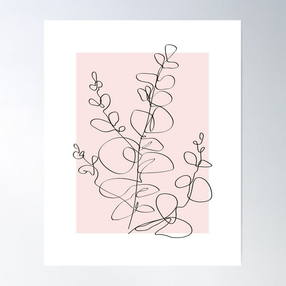 Botanical Line Art, Pink Wall Art, Minimalist Modern Art By Synplus Poster Wall Art, Modern Wall Decor For Living Room Bedroom, 8x12 UNFRAMED