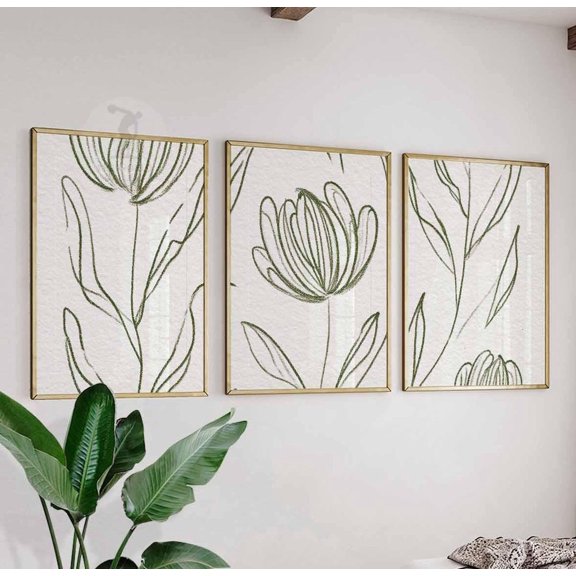 Botanical Line Art Prints Minimalist Leaf Flower Modern Nature Inspired Set 3 Unframed Paper Print 8x12