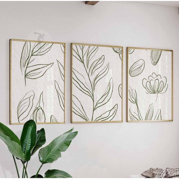 Botanical Line Art Prints Minimalist Leaf Flower Modern Nature Inspired Version 2 Set 3 Unframed Paper Print 8x12