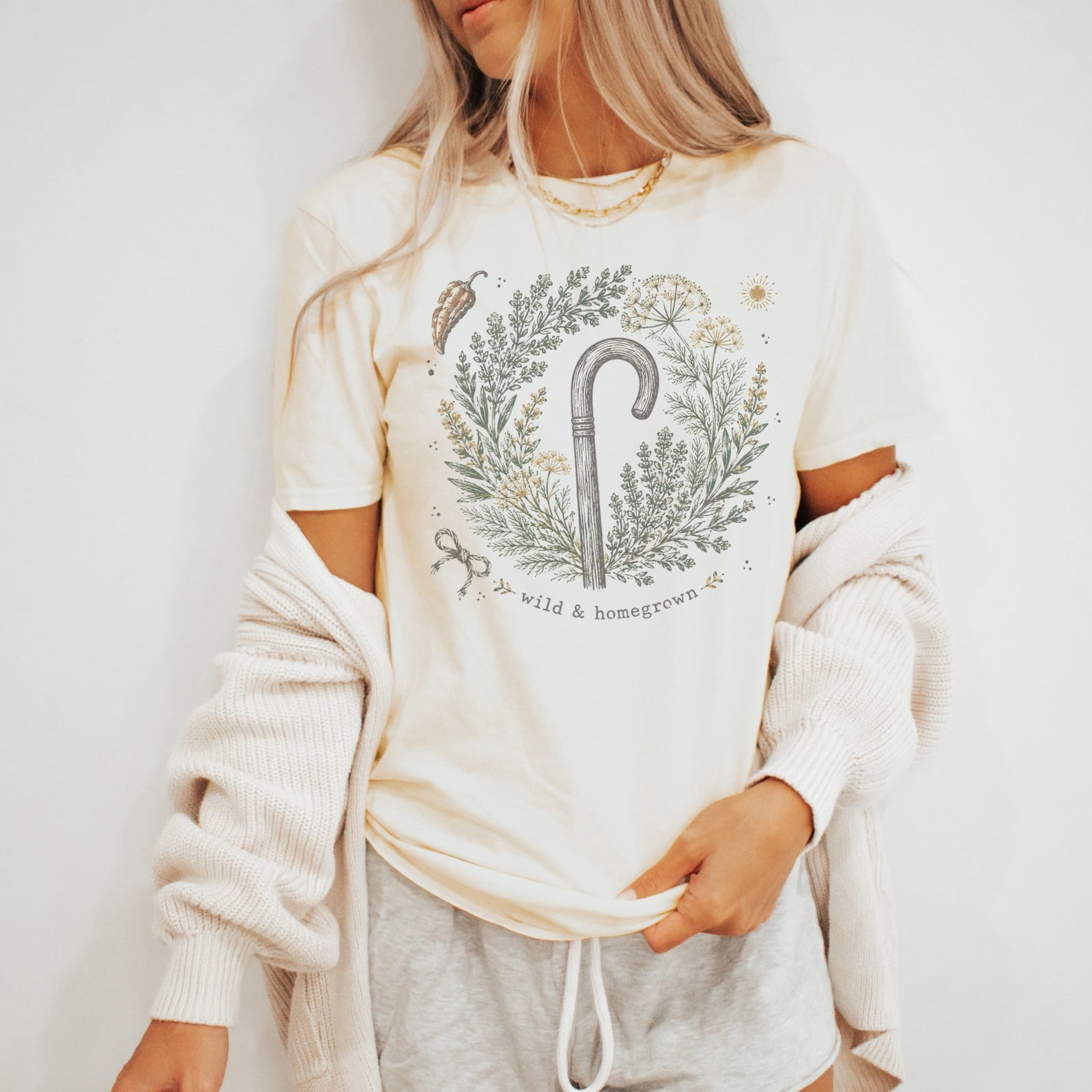 Botanical Line Art Wildflower Graphic T-Shirt - Walmart.com
