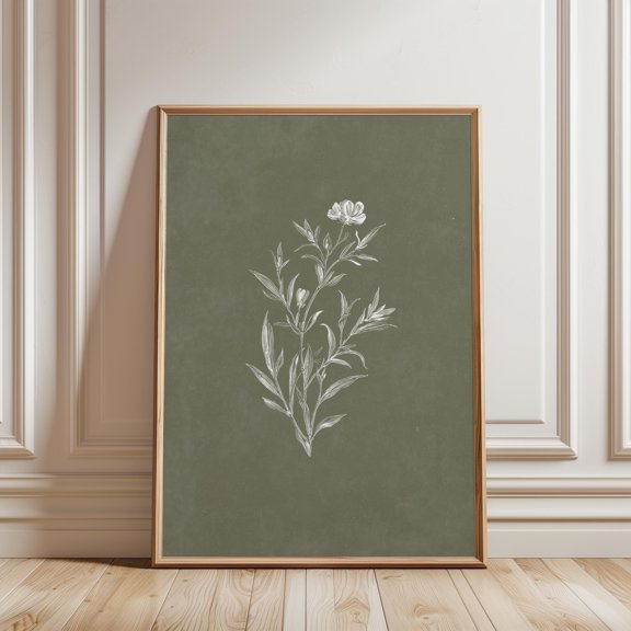 Botanical Line Drawing Flower Poster, Minimal Plant Wall Art, Nature Botanical Print, Poster Only