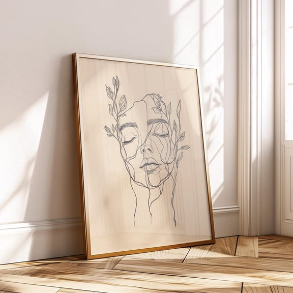 Botanical Line Face Feminine Plant Portrait Minimal Art