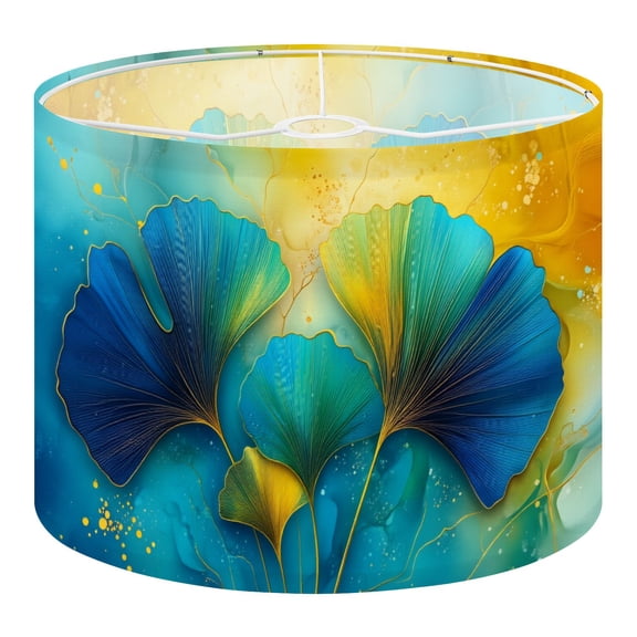 Botanical Linen Drum Lampshades Abstract Ginkgo Leaves Blue Yellow Gradient Art 13"x13"x10" Light Shade for Table Lamps Floor Lamp Shades Lampshade Replacement Assembly Required