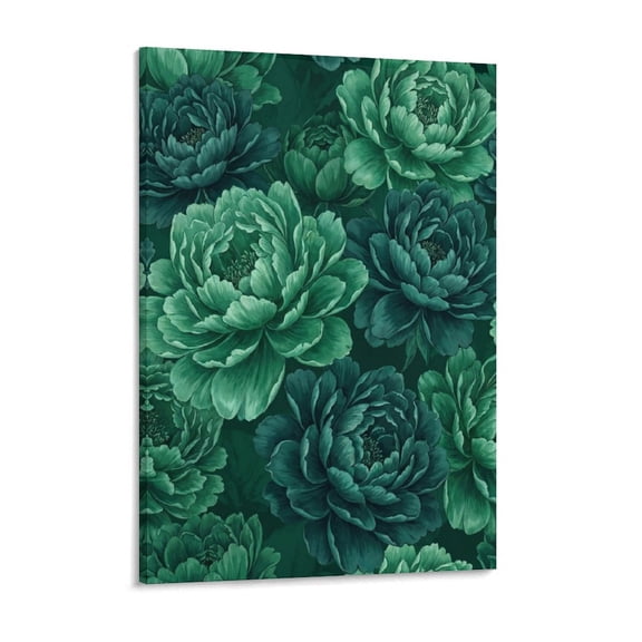Botanical Lush Green Peony Flower Pattern Modern Canvas Wall Decor, High-Definition Digital Print Artwork for Home & Office