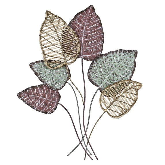 Botanical Metal Wall Décor with Rattan Detailing