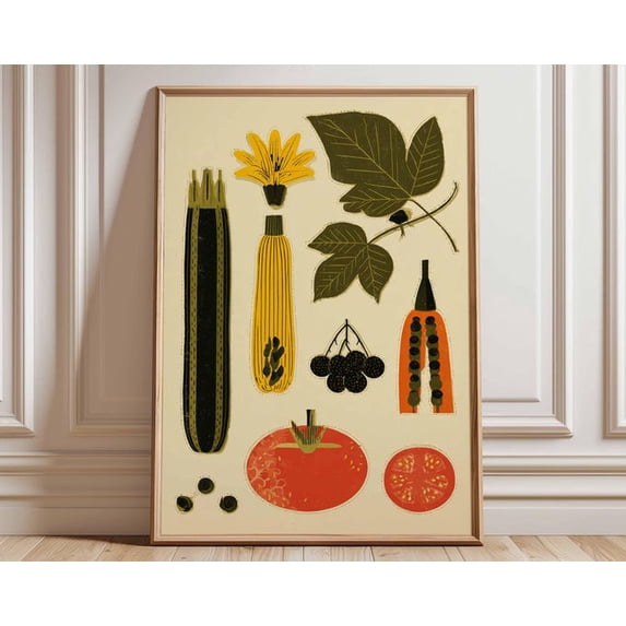 Botanical Mid Century Modern Retro Fruit Vegetable Vintage Style Wall ...