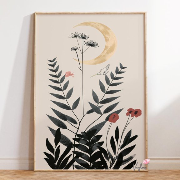 Botanical Moon Bird Floral Wall Decor