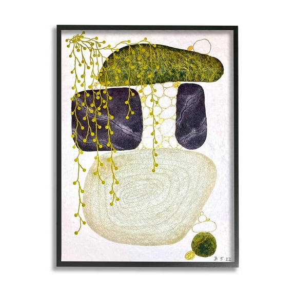Botanical Mossy Rock Shapes Abstract Graphic Art Black Framed Art Print Wall Art