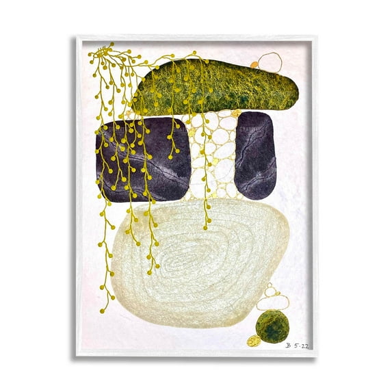 Botanical Mossy Rock Shapes Abstract Graphic Art White Framed Art Print Wall Art