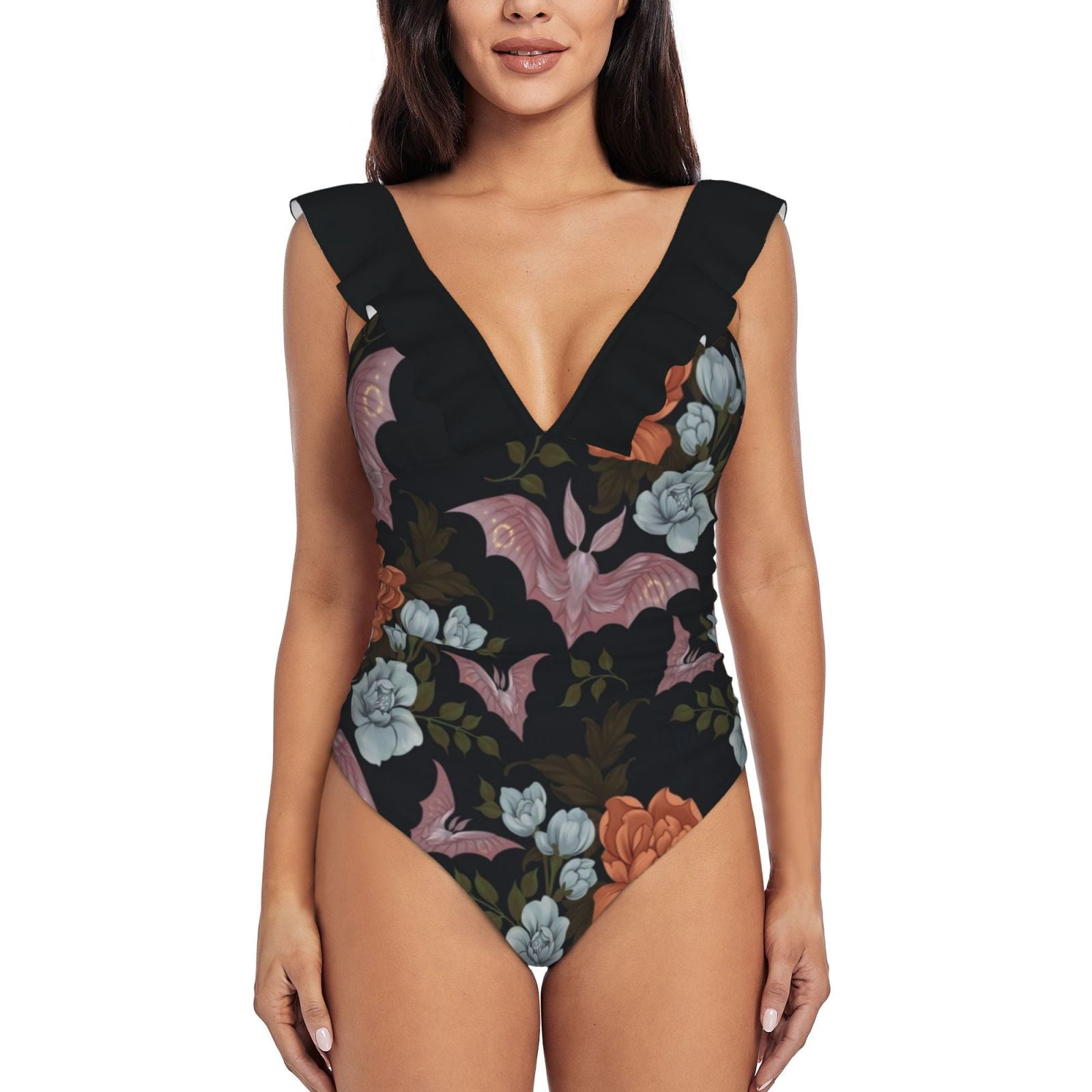 Botanical-Moths And Night Flowers One Piece Swimwear One Shoulder ...