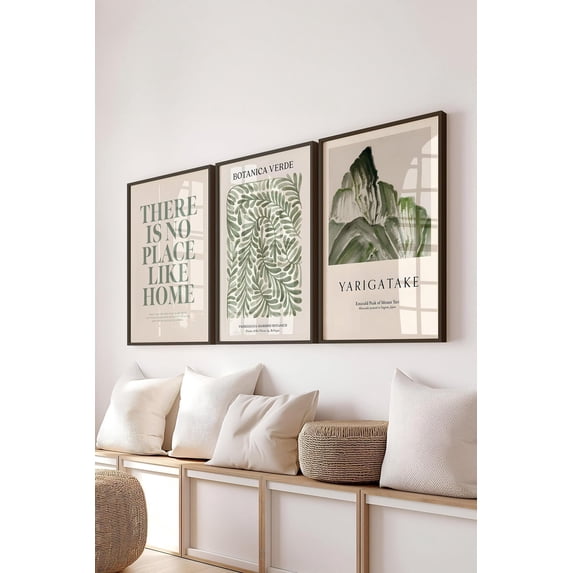 Botanical Mountain Quote Wall Art Set Modern Green Living Room Decor ...