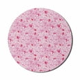 thumbnail image 1 of Botanical Mouse Pad for Computers, Love Flowers Doodle with Heart Shapes Leaves and Blossom Petals Motif, Round Non-Slip Thick Rubber Modern Mousepad, 8" Round, Pink and Dark Coral, by Ambesonne, 1 of 2