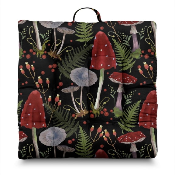 Botanical Mushroom Floor Cushion - Extra Thick (4.7") Square Sitting Pillow, Woodland Mushroom Design, Supportive PP Cotton Filling for Long Meditation Sessions
